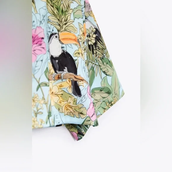 Zara Cropped toucan Tropic Floral Shirt Top - Picture 5 of 8